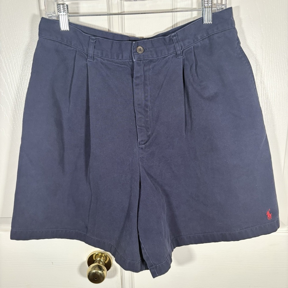Vintage Ralph Lauren‎ Polo Sport Golf Shorts Women's 12 Pleated Navy Blue Chino